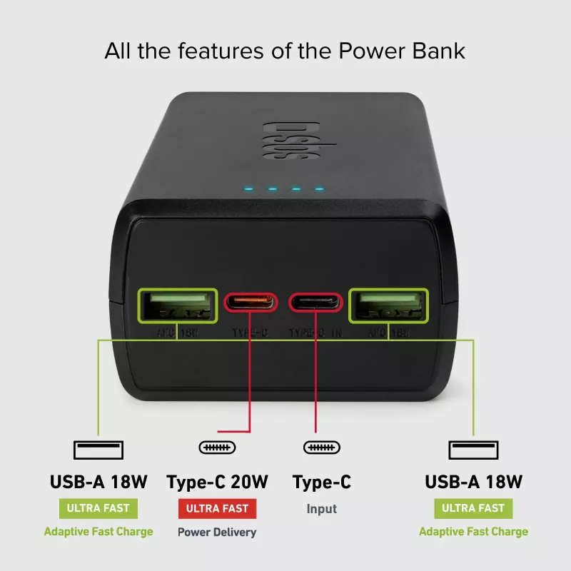 SBS Batería externa 30000 mAh Power Delivery 20W Multi-Puerto Negro