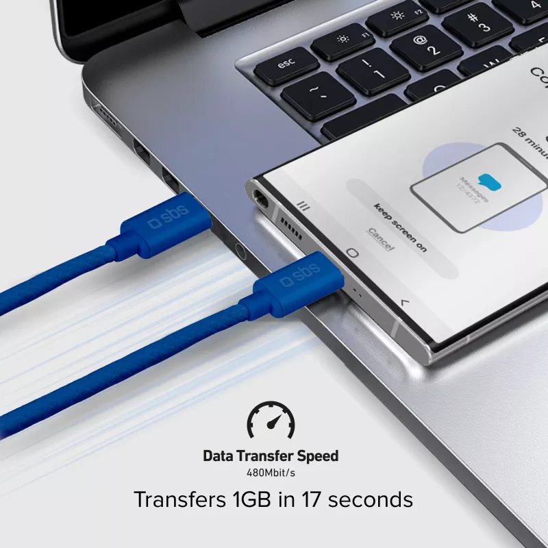 SBS TECABLE TISSUE TCCB Cable USB-C a USB-C 1,5m 60W trenzado - Azul