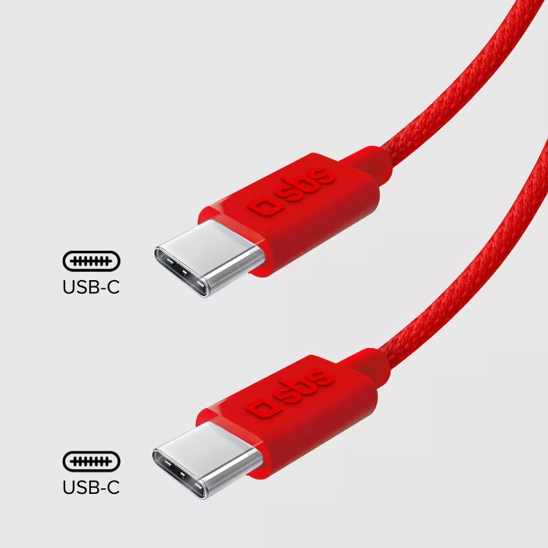 SBS TECABLETISSUETCCR Cable USB-C a USB-C 1,5 m 60 W trenzado Rojo