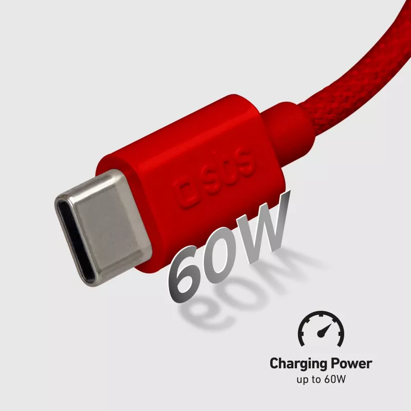 SBS TECABLETISSUETCCR Cable USB-C a USB-C 1,5 m 60 W trenzado Rojo