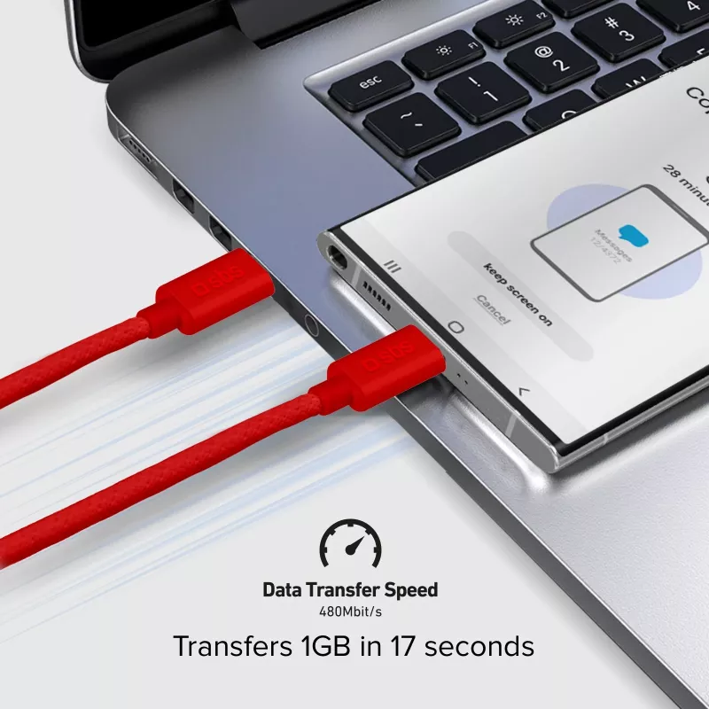 SBS TECABLETISSUETCCR Cable USB-C a USB-C 1,5 m 60 W trenzado Rojo