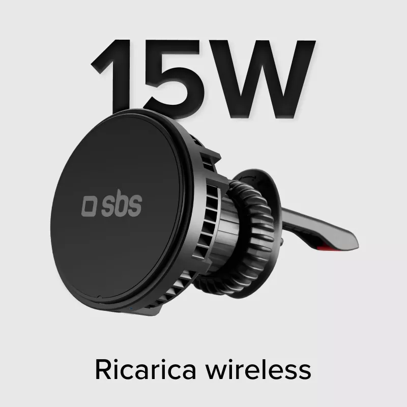 SBS TESUPFANWIR15W Cargador inalámbrico para coche Qi 15W con ventilador de refrigeración - Negro