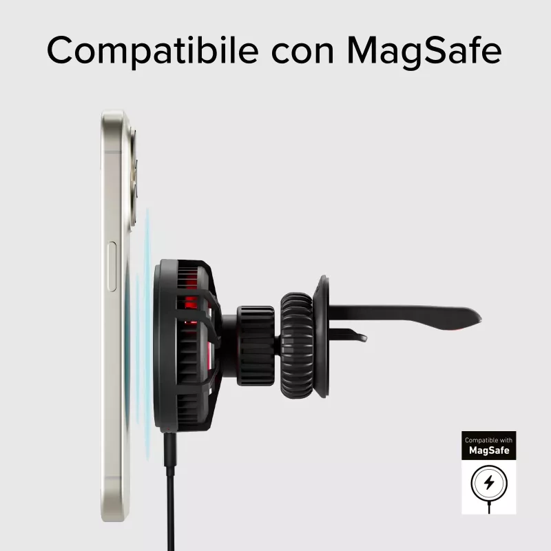 SBS TESUPFANWIR15W Cargador inalámbrico para coche Qi 15W con ventilador de refrigeración - Negro