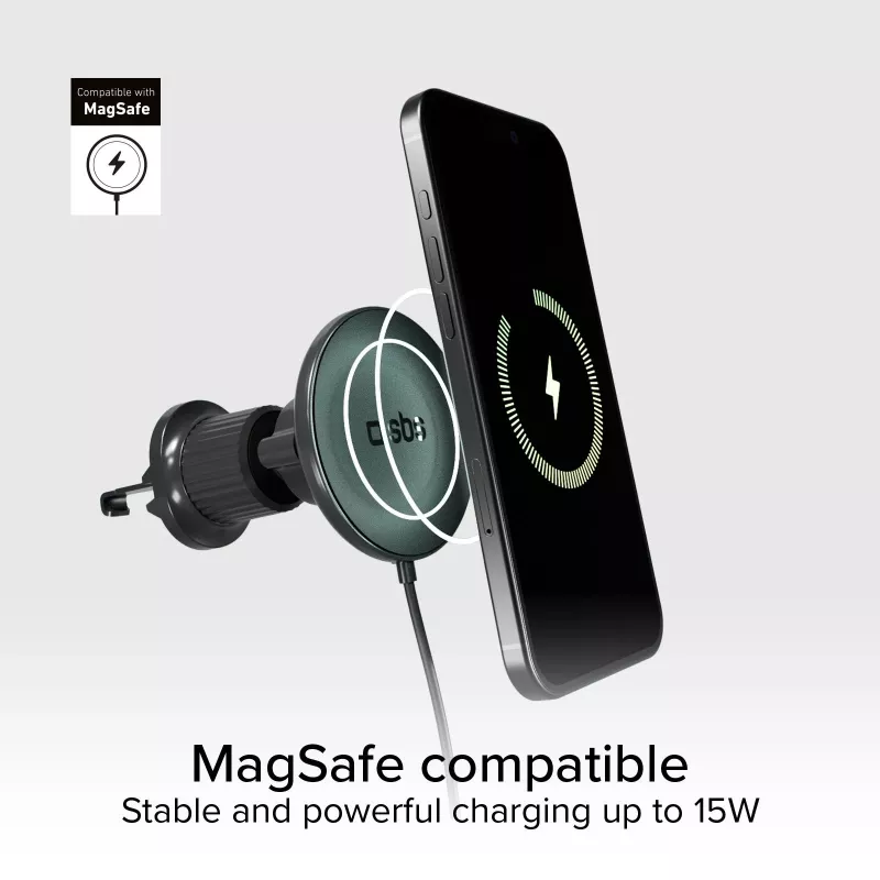 SBS MagSafe Cargador inalámbrico magnético para coche 15W - Negro