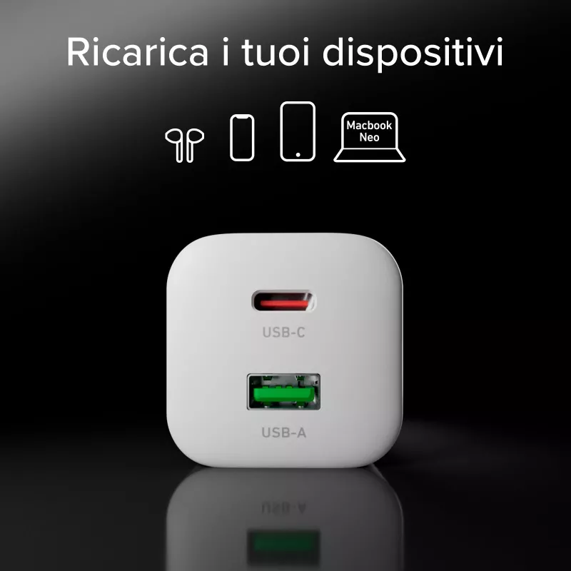 Cargador USB-C SBS 20W 1C + 1A blanco con cable USB-C a USB-C de 1,5 m