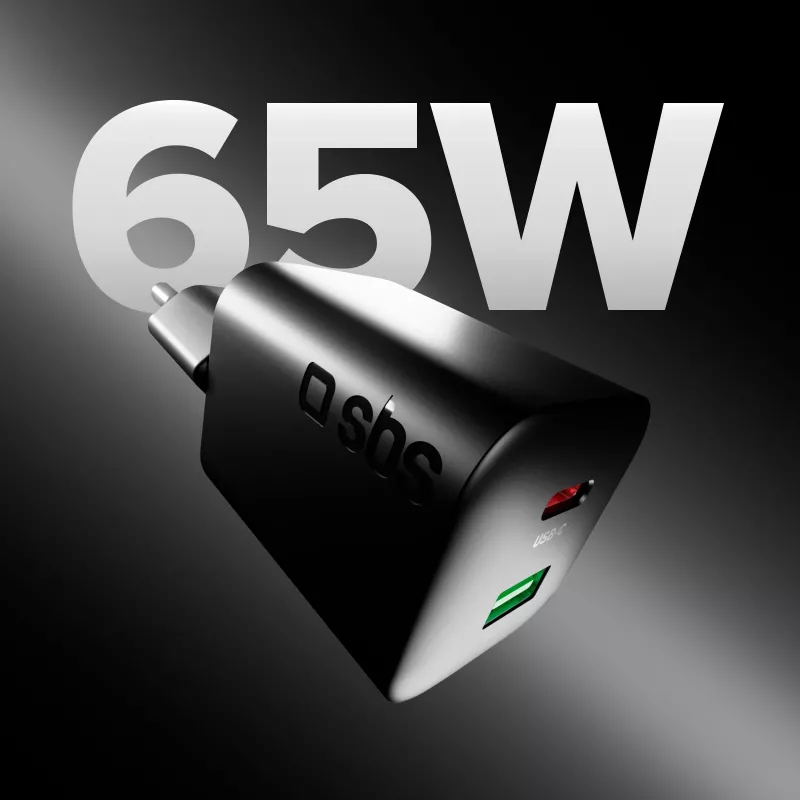 STEP BY STEP SBS cargador USB-C 65W con 1x USB-C y 1x USB-A, Negro, cable USB-C de 1,5 m