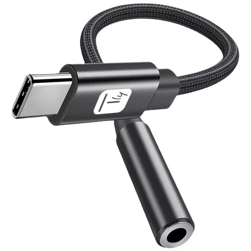 TECHLY adaptador USB-C a audio de 3,5mm con DAC, 12cm, negro