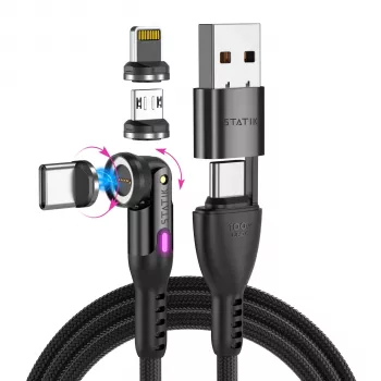 STATIK 360Pro Cable trenzado giratorio 3 puntas magnéticas 6 en 1 negro 2m