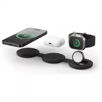 Satechi OntheGo Cargador inalámbrico 3 en 1 con Qi2, Negro, 15W, ST-QTG31K
