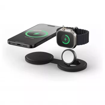 Satechi OntheGo Cargador inalámbrico 2 en 1 con Qi2, Negro, 15W, ST-QTG21K