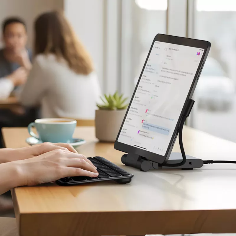 Satechi On-the-Go Foldable Stand Hub - USB-C 100W PD, USB-C 10 Gbps, USB-A 10 Gbps, lector de tarjetas micro/SD 312 MB/s, jack de 3.5mm, HDMI 4K (Space Gray)