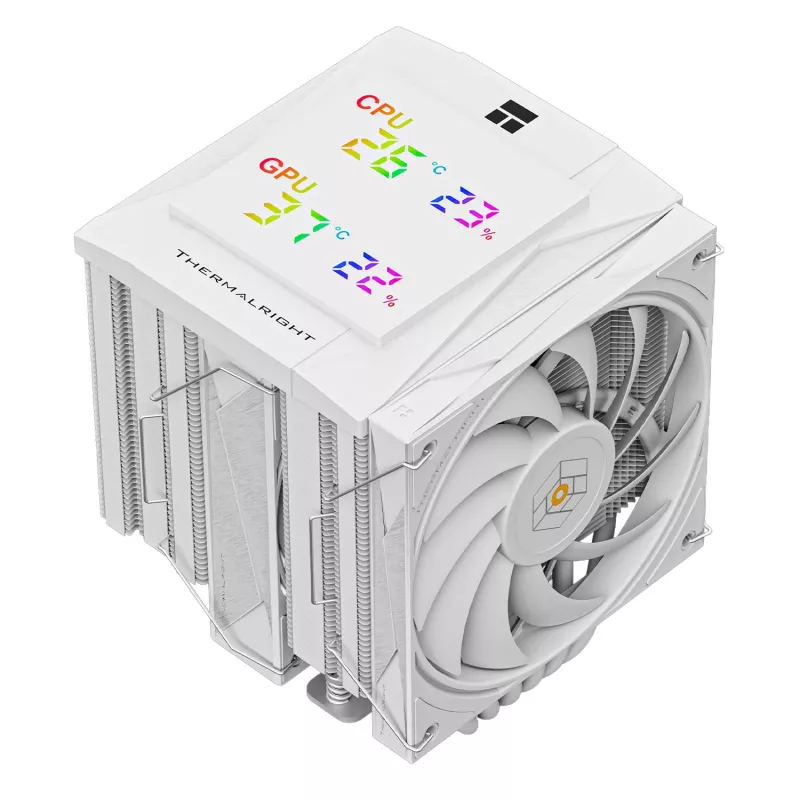 Ventilador de CPU de aire Thermalright Royal Knight 120 Digital White de torre única, ventilador PWM de 120mm, 6 heatpipes, pantalla digital, 245W TDP, blanco