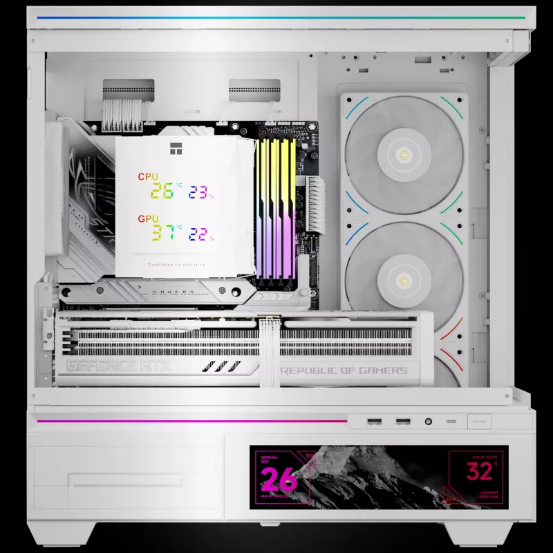 Ventilador de CPU de aire Thermalright Royal Knight 120 Digital White de torre única, ventilador PWM de 120mm, 6 heatpipes, pantalla digital, 245W TDP, blanco