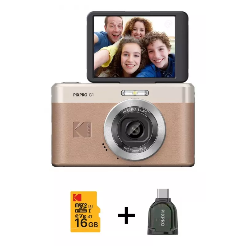 Kodak PixPro C1 cámara digital marrón + tarjeta de memoria de 16GB