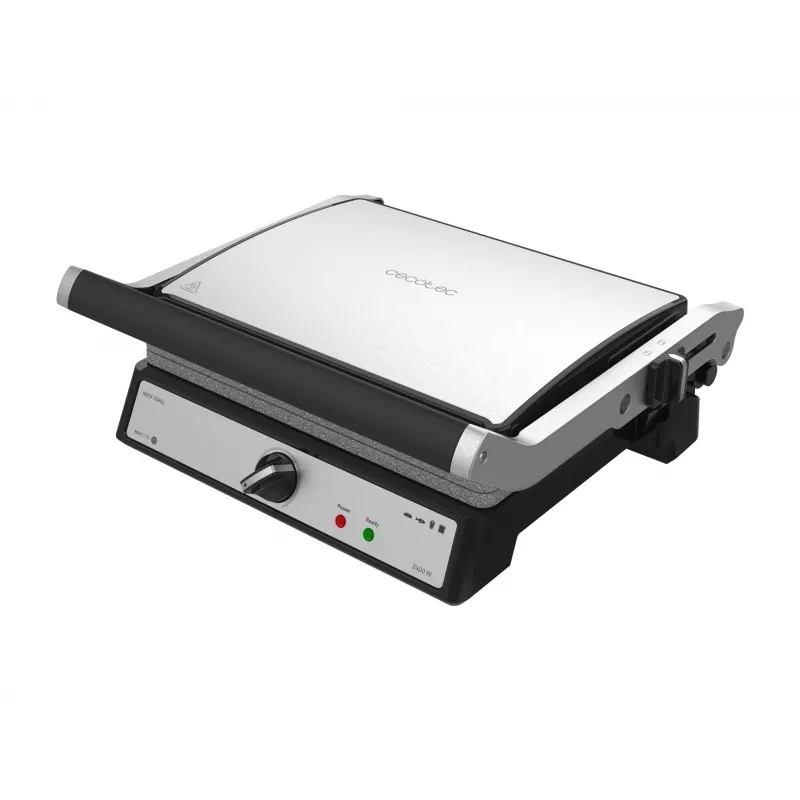 Cecotec Rock'nGrill Multi 2400 UltraRapid parrilla eléctrica de contacto 2400W con revestimiento antiadherente RockStone, termostato regulable, placas extraíbles, apta para lavavajillas, acero inoxidable