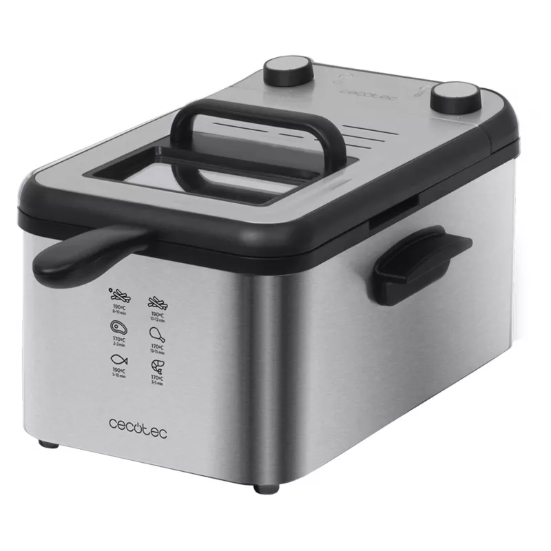 Cecotec CleanFry Infinity 3000 Full Inox freidora, capacidad de aceite 3L, capacidad de alimentos 1kg, 2400W, acero inoxidable