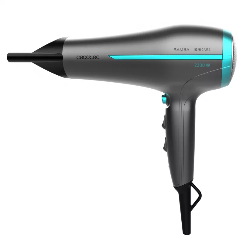 Cecotec Bamba IoniCare 5200 Aura Black Secador de pelo con iones, 2200 W, motor AC profesional, función de iones, 3 niveles de temperatura, 2 niveles de velocidad, botón de aire frío, incluye boquilla concentradora y difusor, Negro