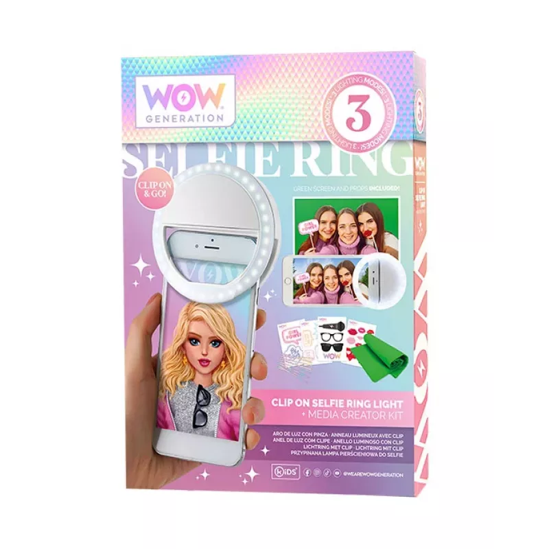 Aro de luz LED KIDS para móvil selfie vlog + set de accesorios pantalla verde 1,5x1 m Wow Generation / Wow00024
