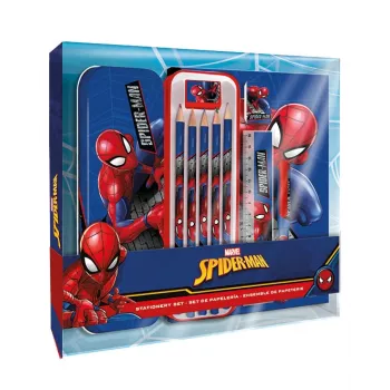Set de papelería escolar 11 en 1 infantil Spider-Man con estuche, lápices de colores, cuaderno A5 y más