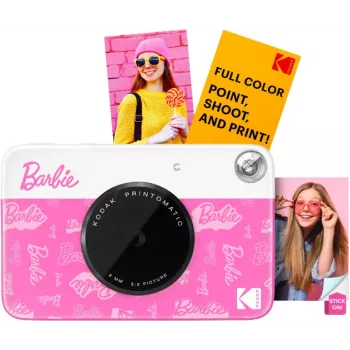Cámara digital instantánea KODAK Printomatic Barbie Edition 5MP + 5 hojas de papel fotográfico ZINK rosa