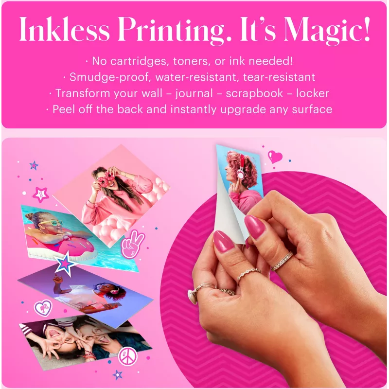 Cámara digital instantánea KODAK Printomatic Barbie Edition 5MP + 5 hojas de papel fotográfico ZINK rosa