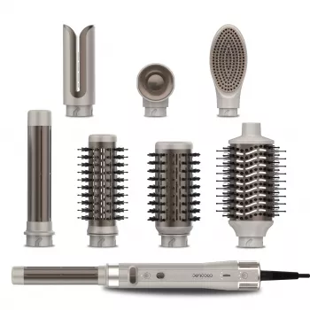 Cecotec CeramicCare 8in1 AirGlam Gyro Moldeador y secador de pelo, 1200W, 7 accesorios, Champán