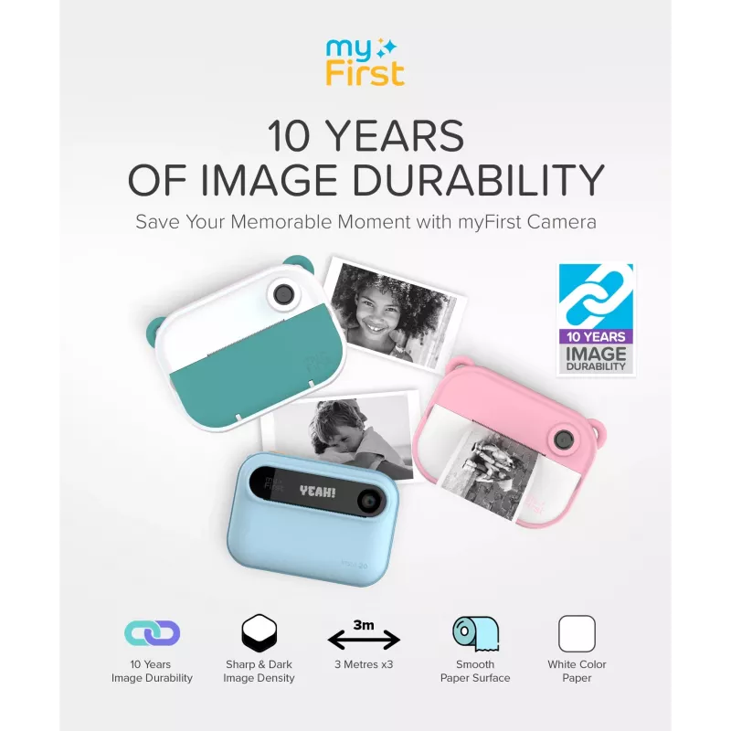 myFirst Camera Insta Wi Papel térmico adhesivo de recambio - 3 rollos (rosa, azul, amarillo) - 9 m de longitud total