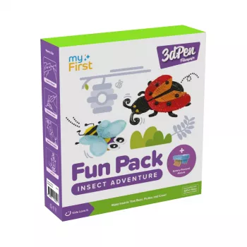 myFirst 3dPen Make Filaments Fun Pack Insect Adventure - set creativo para lápiz 3D: 5 plantillas, 17 filamentos PCL (34 m), módulo de coche pull-back, lámina termoplástica