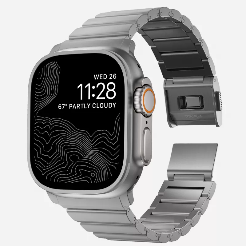 NOMAD Titanium Band V3 - Pulsera de metal Natural Titanium Brushed para Apple Watch 46mm/49mm