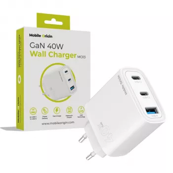 Mobile Origin Cargador GaN 40W MO13 blanco 1x USB-A + 2x USB-C