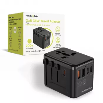 Mobile Origin Adaptador de viaje 35W GaN PW4 EU/UK/US/AUS 3C+2A