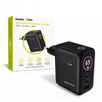 Mobile Origin Cargador GaN 65W PW20 2x USB-C + USB-A