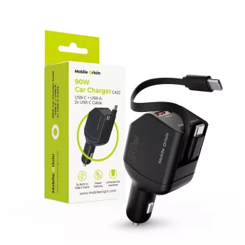 Mobile Origin Cargador de coche 90W CA22 USB-C+USB-A con 2 cables de 60cm