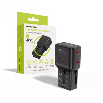 Mobile Origin Adaptador de viaje 45W EU/US/UK/AU PW26, Negro