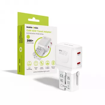 Mobile Origin Adaptador de viaje 45W EU/US/UK/AU PW26, Blanco