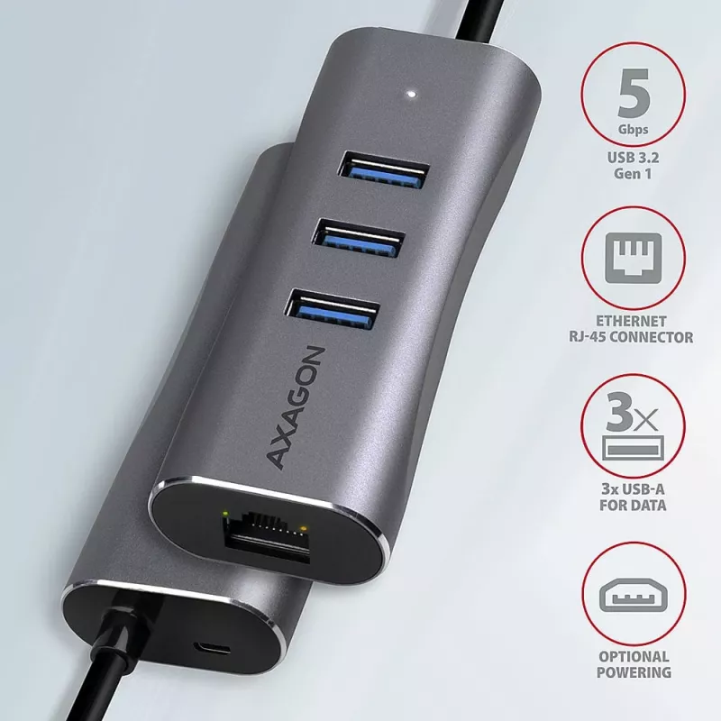 AXAGON HMA-GL3AP Hub multipuerto USB 3.0 Type-A Gbit LAN 3x USB-A