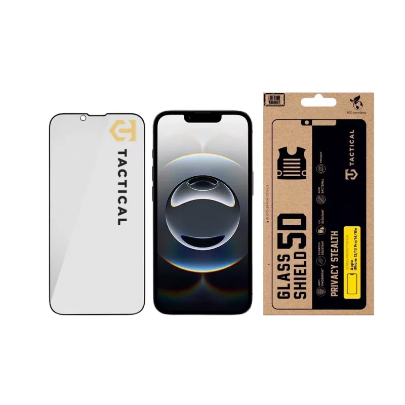 Tactical Glass Shield Privacy Stealth 5D para iPhone 13/13 Pro/14/16e/17e negro