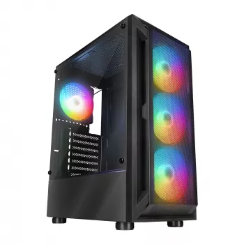 Caja de PC semitorre Rampage SHIVA con ventana lateral de cristal templado y 4 ventiladores RGB Rainbow de 120mm, negra