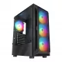 Caja de PC semitorre Rampage SHIVA con ventana lateral de cristal templado y 4 ventiladores RGB Rainbow de 120mm, negra