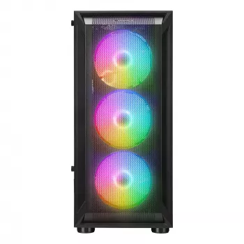 Caja de PC semitorre Rampage SHIVA con ventana lateral de cristal templado y 4 ventiladores RGB Rainbow de 120mm, negra