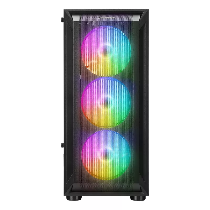 Caja de PC semitorre Rampage SHIVA con ventana lateral de cristal templado y 4 ventiladores RGB Rainbow de 120mm, negra