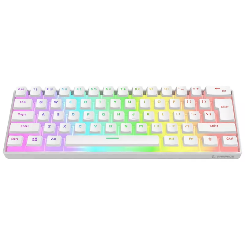 Teclado gaming mecánico Rampage Radiant K11 60%, blanco, Blue Switch, RGB