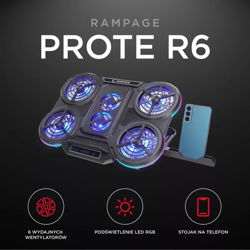 Rampage PROTE R6 Soporte de refrigeración para portátil, 10-17 pulgadas, RGB