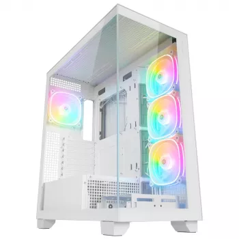 Caja de PC semitorre Rampage Hydra V1, blanca, 4 ventiladores ARGB de 120mm, USB-C/USB-A, hub ARGB, cristal templado