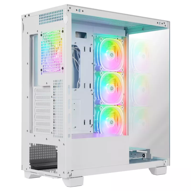 Caja de PC semitorre Rampage Hydra V1, blanca, 4 ventiladores ARGB de 120mm, USB-C/USB-A, hub ARGB, cristal templado