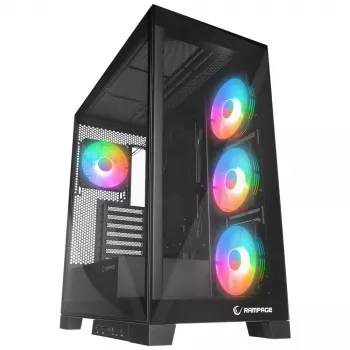 Caja de PC semitorre Rampage Hydra V2 con 4 ventiladores ARGB de 120mm, cristal templado, negra