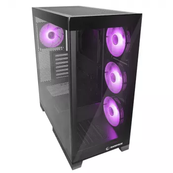 Caja de PC semitorre Rampage Hydra V2 con 4 ventiladores ARGB de 120mm, cristal templado, negra