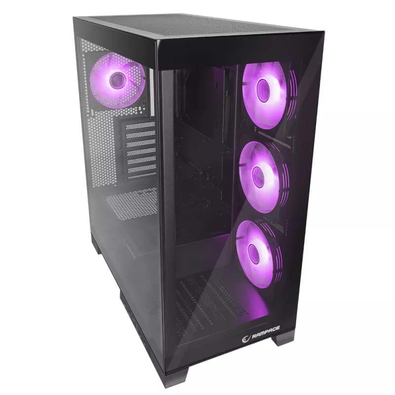 Caja de PC semitorre Rampage Hydra V2 con 4 ventiladores ARGB de 120mm, cristal templado, negra