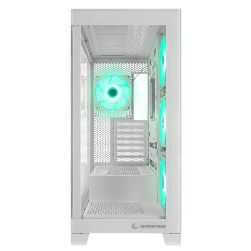 Caja de PC semitorre Rampage Hydra V2 blanca con 4 ventiladores ARGB de 120mm y cristal templado