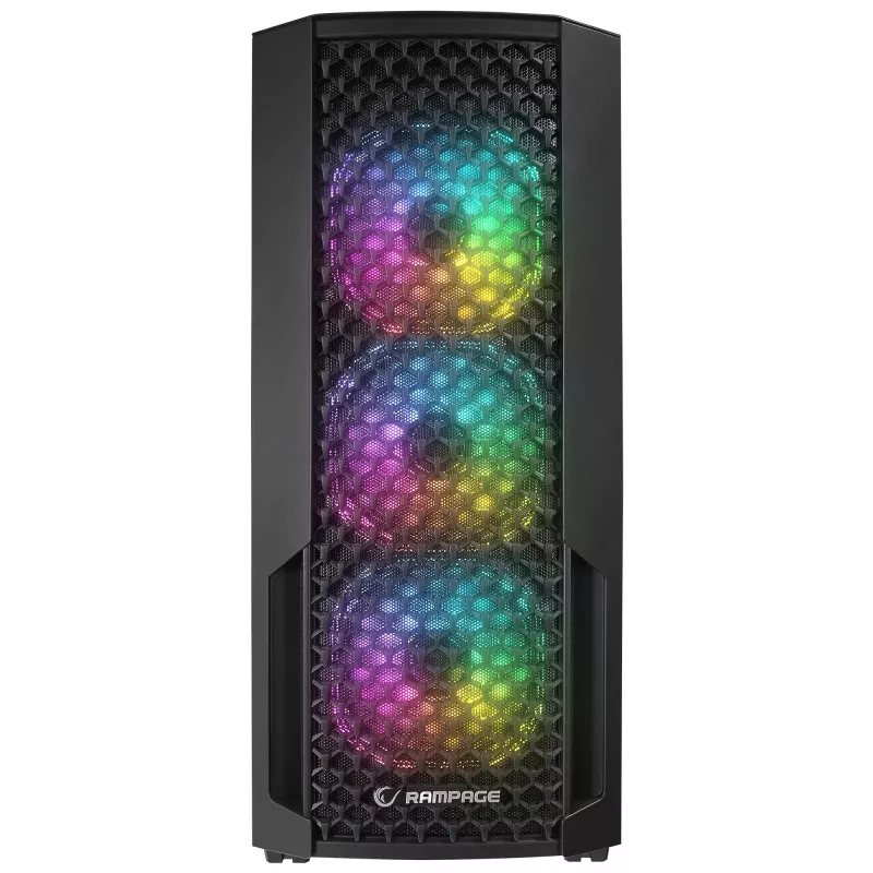 Caja de PC semitorre Rampage Shelob, 4 ventiladores ARGB, cristal templado, negra